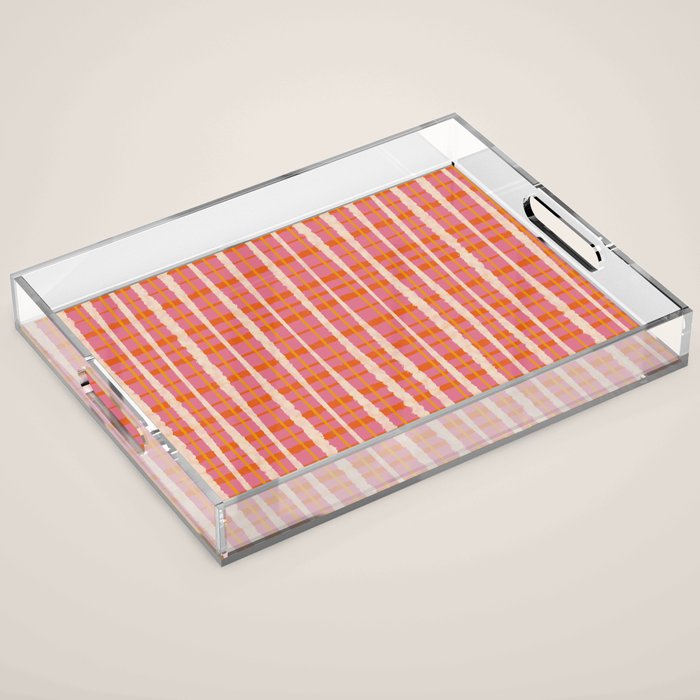 Retro Picnic Irregular Striped Watercolor Pattern in Thulian Pink and Orange Acrylic Tray Gallery Image 1