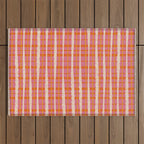 Retro Picnic Irregular Striped Watercolor Pattern in Thulian Pink and Orange Outdoor Rug Gallery Image 1