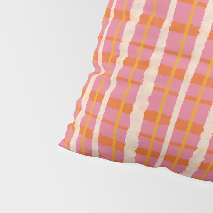 Retro Picnic Irregular Striped Watercolor Pattern in Thulian Pink and Orange Pillow Sham Gallery Image 4