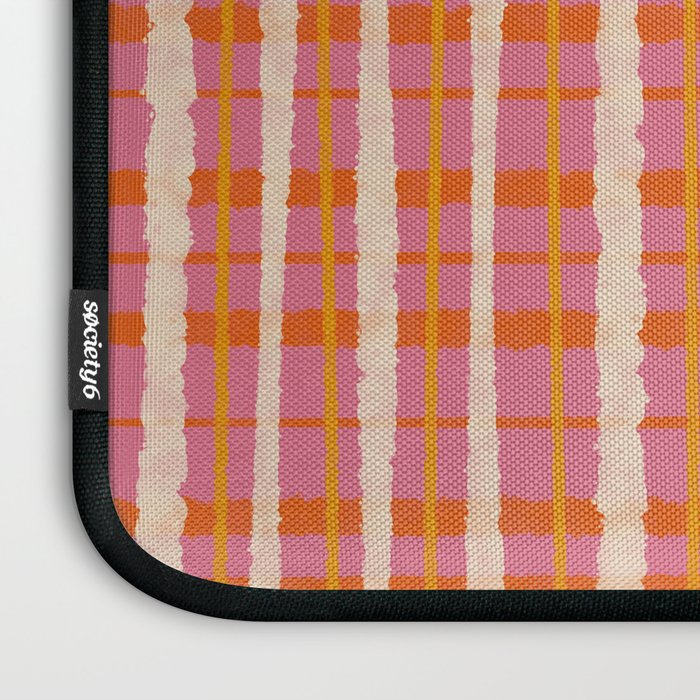 Retro Picnic Irregular Striped Watercolor Pattern in Thulian Pink and Orange Laptop Sleeve Gallery Image 3