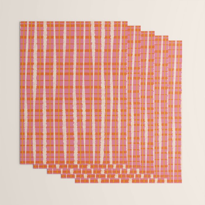 Retro Picnic Irregular Striped Watercolor Pattern in Thulian Pink and Orange Wrapping Paper Gallery Image 3