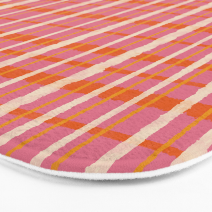 Retro Picnic Irregular Striped Watercolor Pattern in Thulian Pink and Orange Bath Mat Gallery Image 3