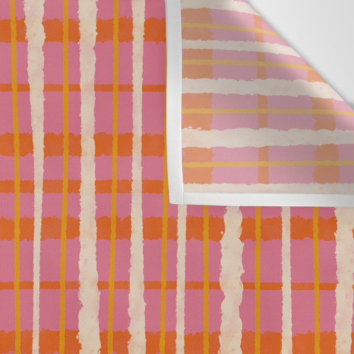 Retro Picnic Irregular Striped Watercolor Pattern in Thulian Pink and Orange Wall Tapestry Gallery Image 3