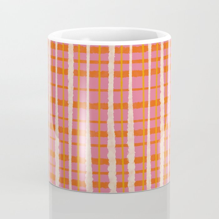 Retro Picnic Irregular Striped Watercolor Pattern in Thulian Pink and Orange Coffee Mug Gallery Image 4