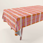 Retro Picnic Irregular Striped Watercolor Pattern in Thulian Pink and Orange Tablecloth Gallery Image 1