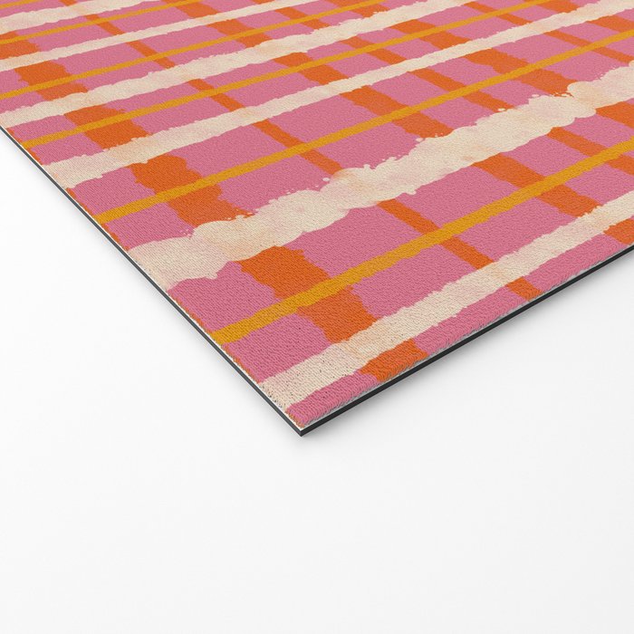 Retro Picnic Irregular Striped Watercolor Pattern in Thulian Pink and Orange Welcome Mat Gallery Image 2