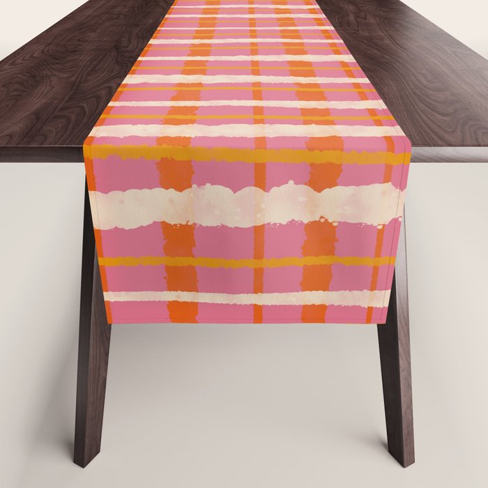 Retro Picnic Irregular Striped Watercolor Pattern in Thulian Pink and Orange Table Runner Gallery Image 1