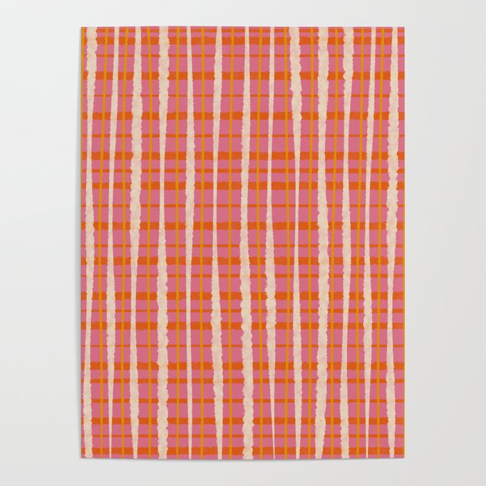 Retro Picnic Irregular Striped Watercolor Pattern in Thulian Pink and Orange Poster Gallery Image 1