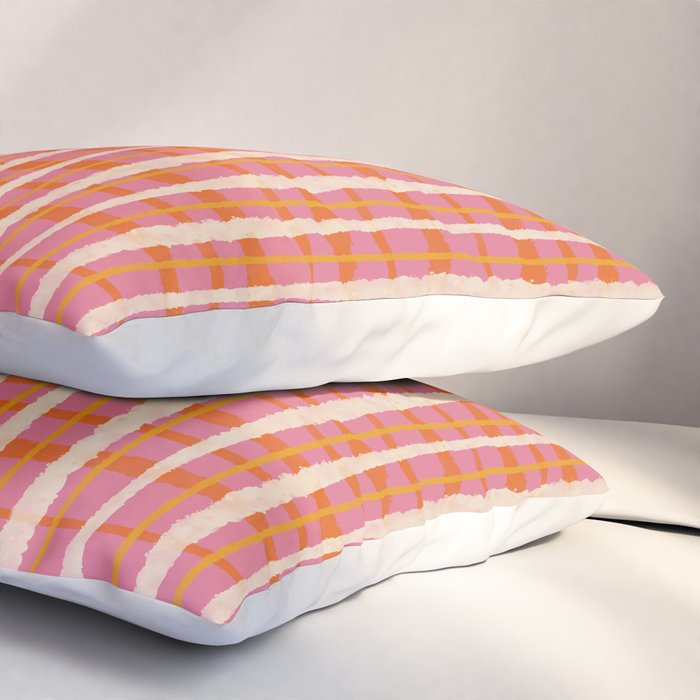 Retro Picnic Irregular Striped Watercolor Pattern in Thulian Pink and Orange Pillow Sham Gallery Image 3