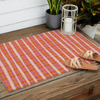 Retro Picnic Irregular Striped Watercolor Pattern in Thulian Pink and Orange Outdoor Rug Gallery Image 2