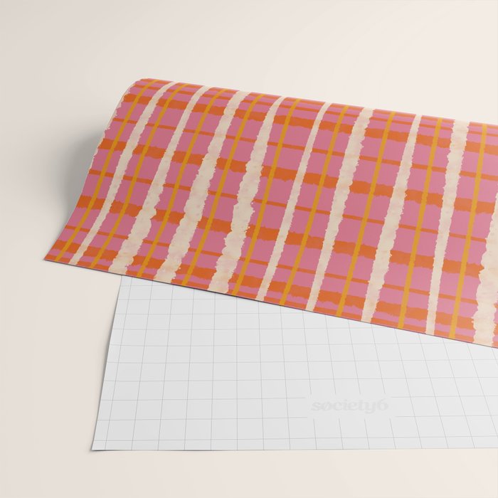 Retro Picnic Irregular Striped Watercolor Pattern in Thulian Pink and Orange Wrapping Paper Gallery Image 2