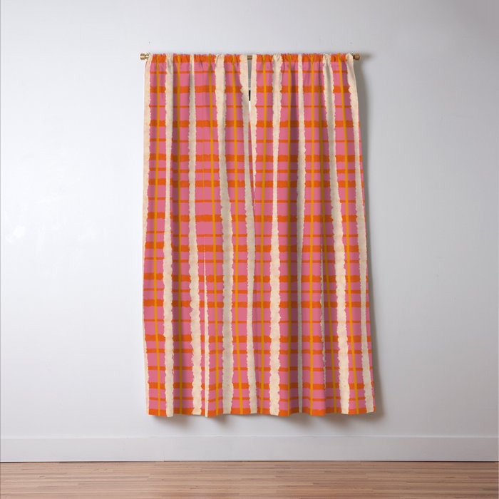 Retro Picnic Irregular Striped Watercolor Pattern in Thulian Pink and Orange Window Curtain Gallery Image 3