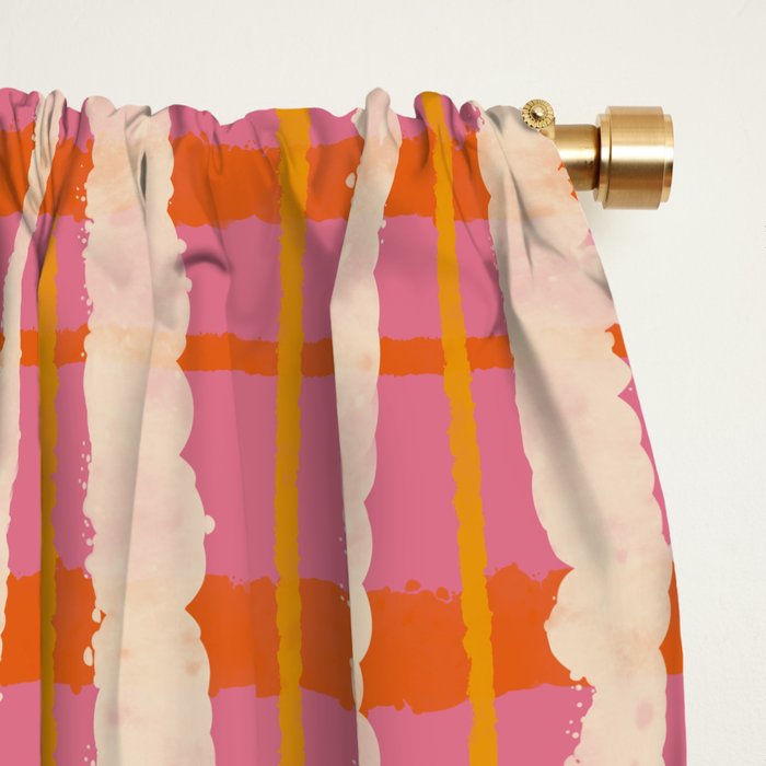 Retro Picnic Irregular Striped Watercolor Pattern in Thulian Pink and Orange Window Curtain Gallery Image 2