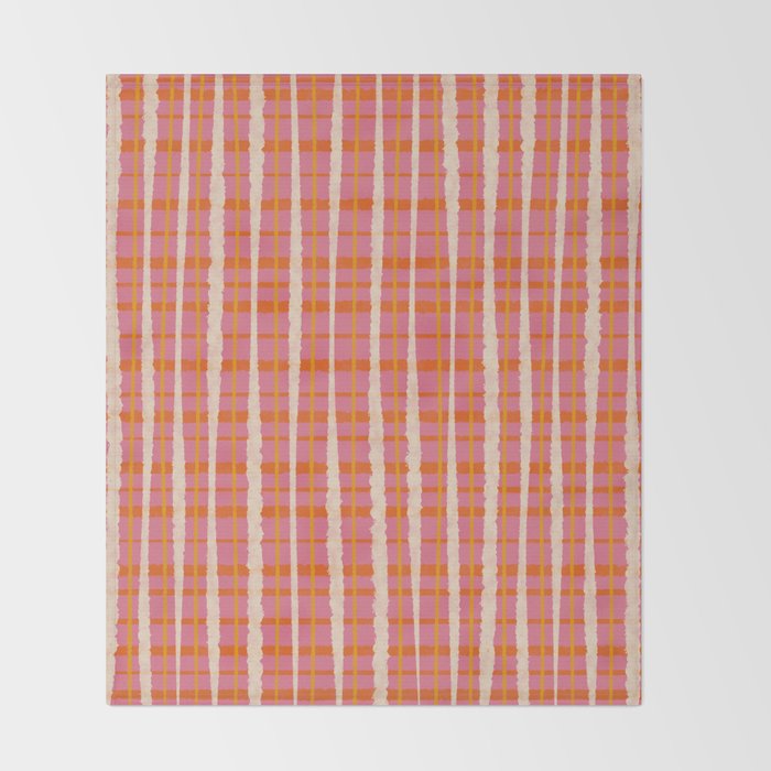 Retro Picnic Irregular Striped Watercolor Pattern in Thulian Pink and Orange Throw Blanket Gallery Image 2