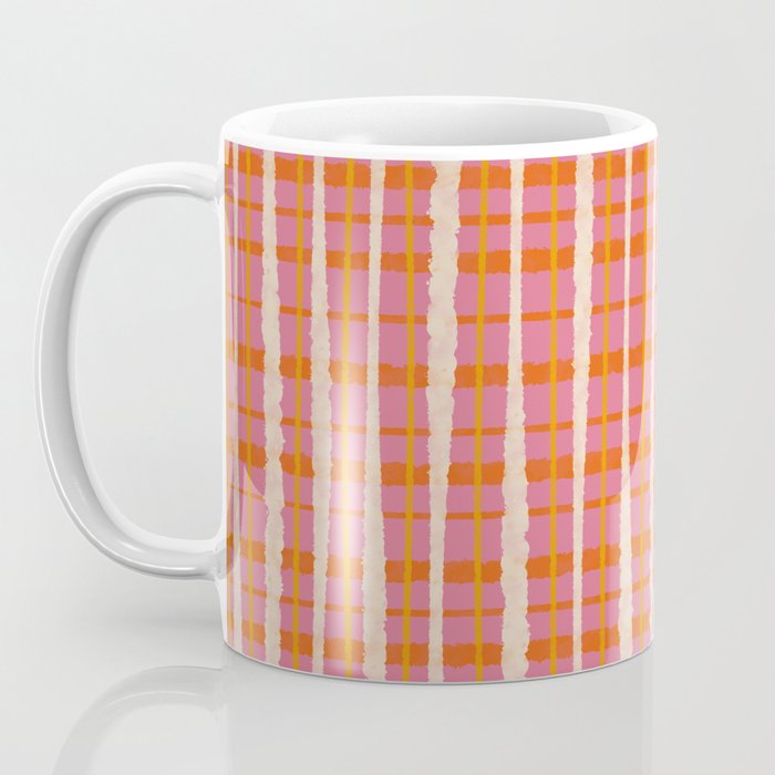 Retro Picnic Irregular Striped Watercolor Pattern in Thulian Pink and Orange Coffee Mug Gallery Image 3