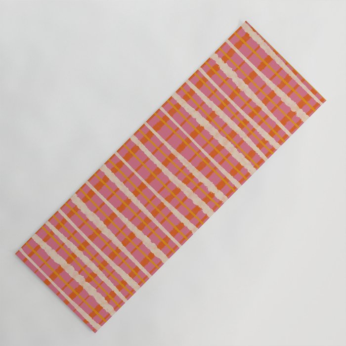 Retro Picnic Irregular Striped Watercolor Pattern in Thulian Pink and Orange Yoga Mat Gallery Image 1
