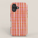Retro Picnic Irregular Striped Watercolor Pattern in Thulian Pink and Orange iPhone Case Gallery Image 1