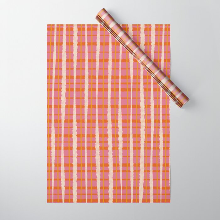 Retro Picnic Irregular Striped Watercolor Pattern in Thulian Pink and Orange Wrapping Paper Gallery Image 1