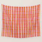 Retro Picnic Irregular Striped Watercolor Pattern in Thulian Pink and Orange Wall Tapestry Gallery Image 4