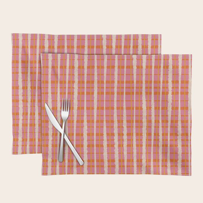 Retro Picnic Irregular Striped Watercolor Pattern in Thulian Pink and Orange Placemat Gallery Image 1