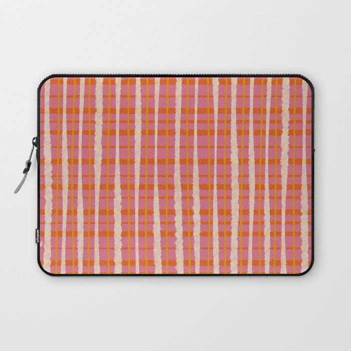 Retro Picnic Irregular Striped Watercolor Pattern in Thulian Pink and Orange Laptop Sleeve Gallery Image 1