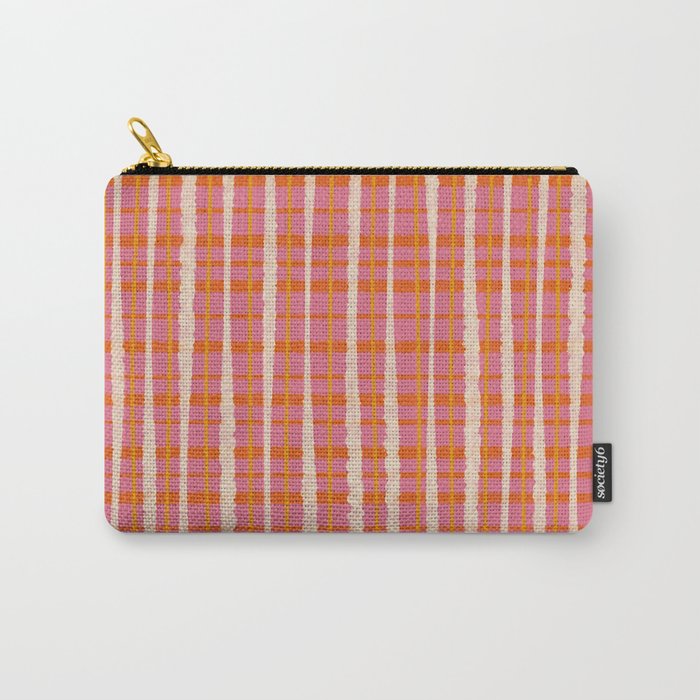Retro Picnic Irregular Striped Watercolor Pattern in Thulian Pink and Orange Carry All Pouch Gallery Image 1