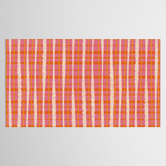 Retro Picnic Irregular Striped Watercolor Pattern in Thulian Pink and Orange Tablecloth Gallery Image 2