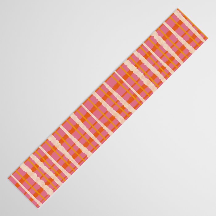 Retro Picnic Irregular Striped Watercolor Pattern in Thulian Pink and Orange Table Runner Gallery Image 3