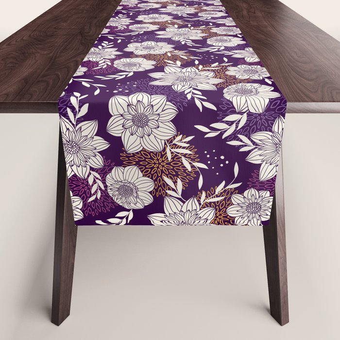 Dahlia Flowers Pattern - Purple and Yellow Table Runner Gallery Image 1