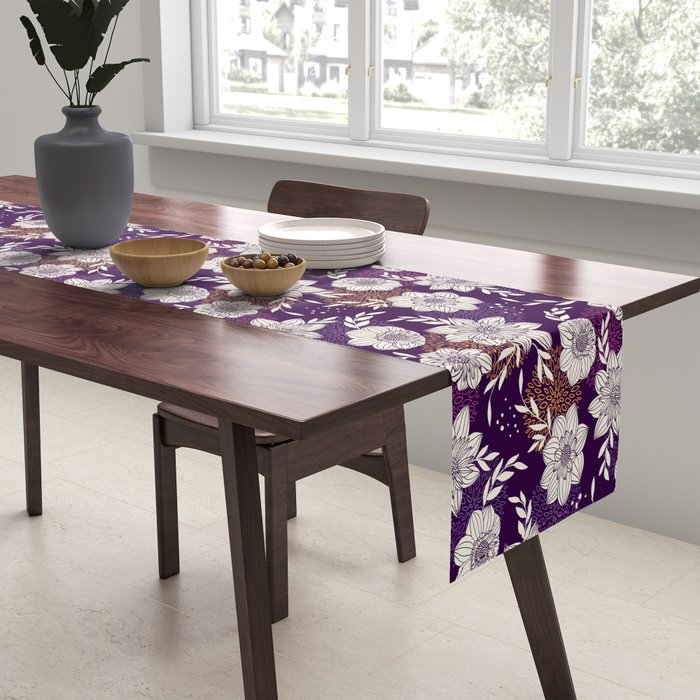 Dahlia Flowers Pattern - Purple and Yellow Table Runner Gallery Image 2