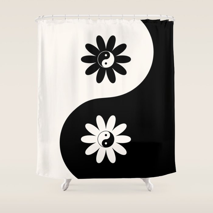 Yin Yang Flower in Black & White Shower Curtain Gallery Image 1