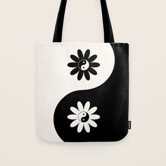 Yin Yang Flower in Black & White Tote Bag Gallery Image 1