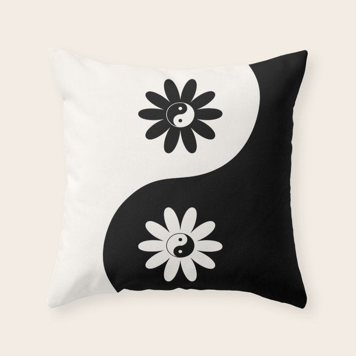Yin Yang Flower in Black & White Throw Pillow Gallery Image 6