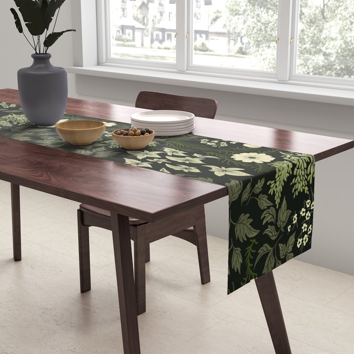 Woodland Nouveau Pattern Forest Green Table Runner Gallery Image 2