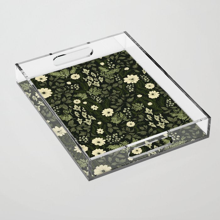 Woodland Nouveau Pattern Forest Green Acrylic Tray Gallery Image 1