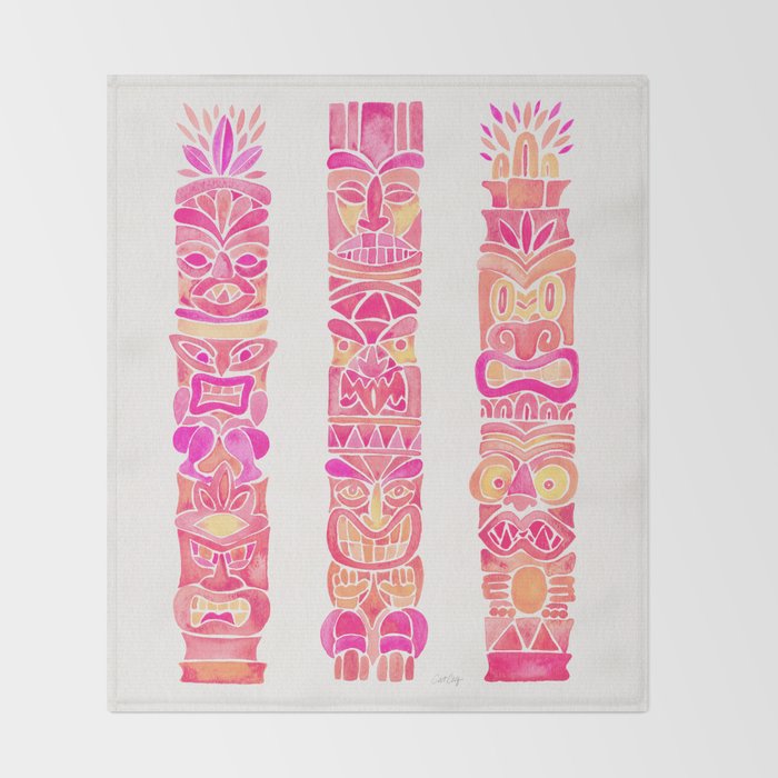 Tiki Totems - Pink Palette Throw Blanket Gallery Image 2