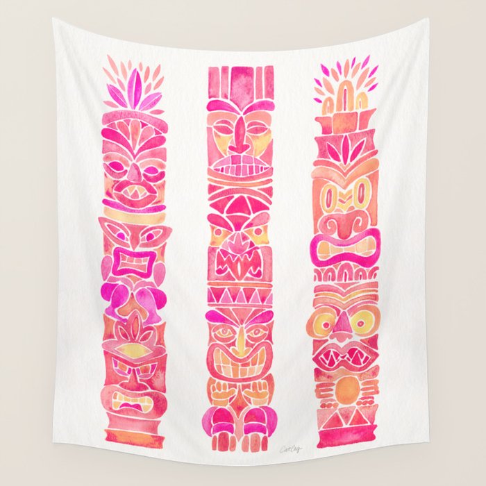 Tiki Totems - Pink Palette Wall Tapestry Gallery Image 4