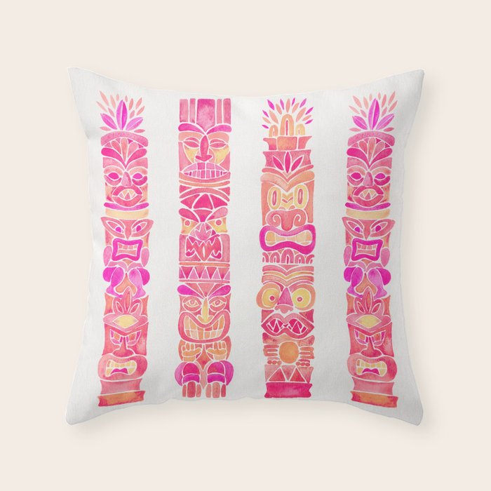 Tiki Totems - Pink Palette Throw Pillow Gallery Image 1
