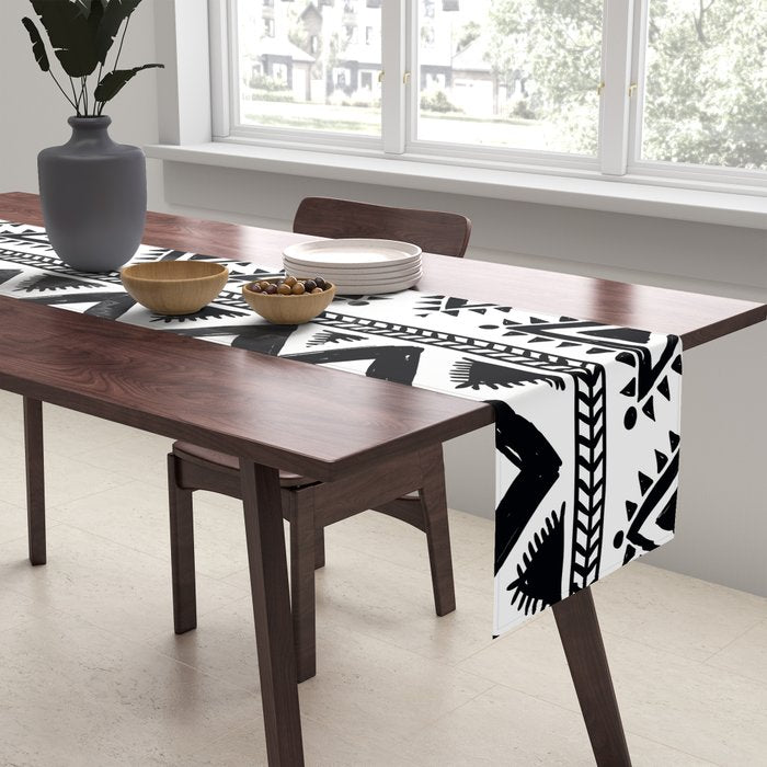 Tribal black and white Table Runner Gallery Image 2