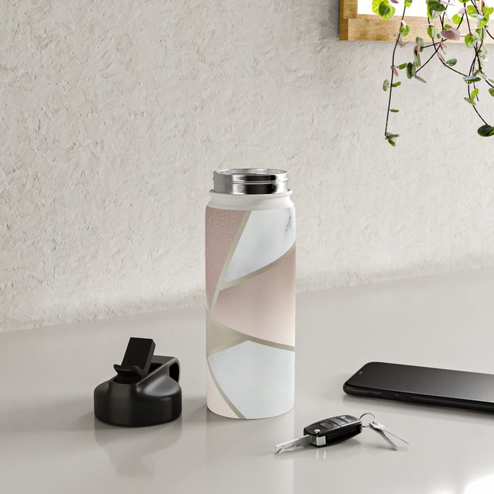 Geometric Art, Rose Gold, Blush Pink, Marble Prints Water Bottle Gallery Image 4