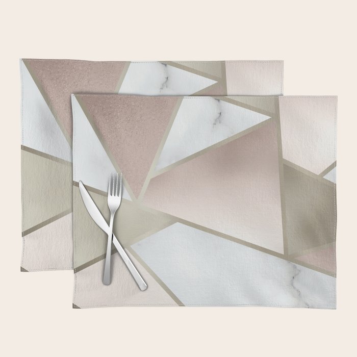 Geometric Art, Rose Gold, Blush Pink, Marble Prints Placemat Gallery Image 1
