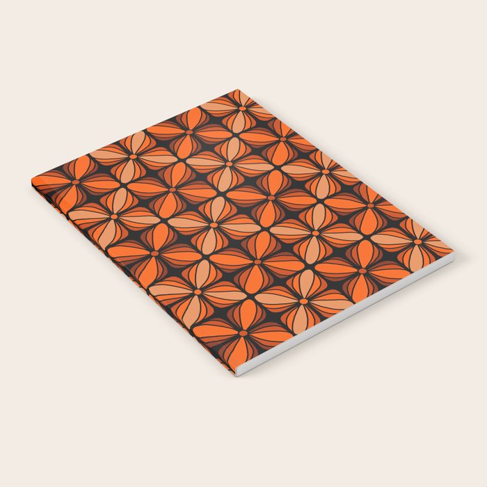 Retro 70s square mod flowers orange brown Notebook Gallery Image 2