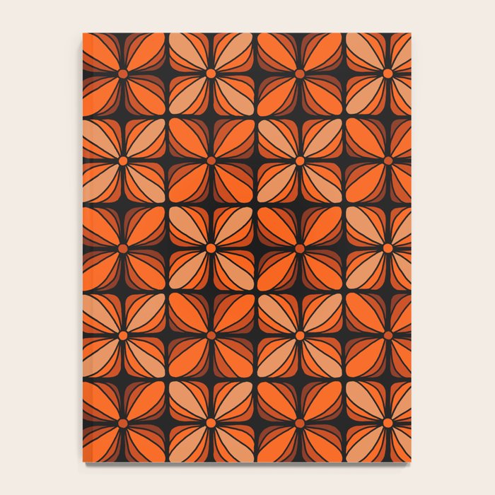 Retro 70s square mod flowers orange brown Notebook Gallery Image 4