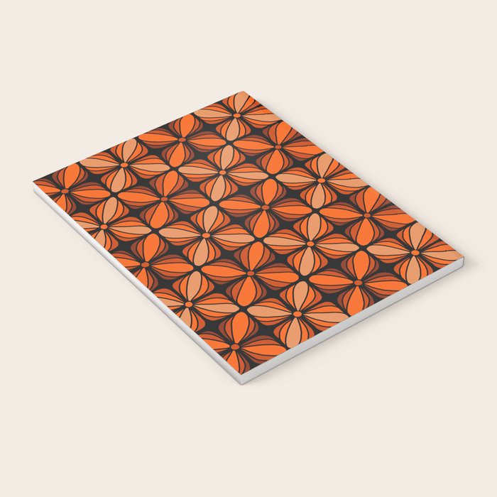 Retro 70s square mod flowers orange brown Notebook Gallery Image 3