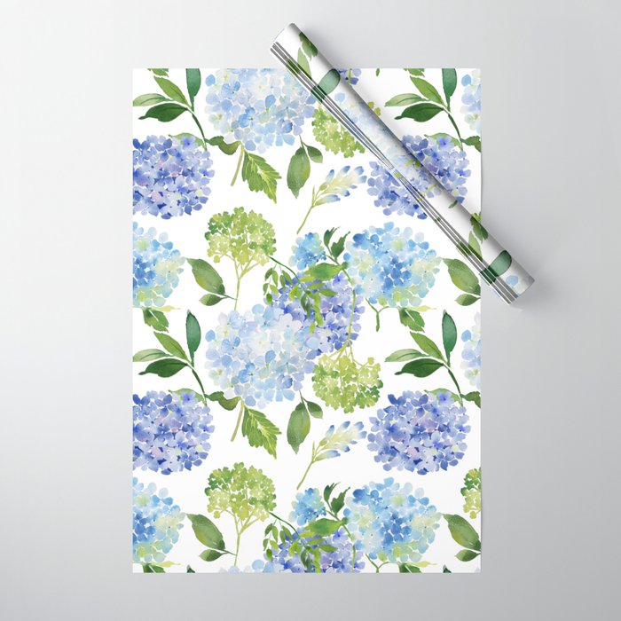 Blue Hydrangea Flowers Wrapping Paper Gallery Image 1