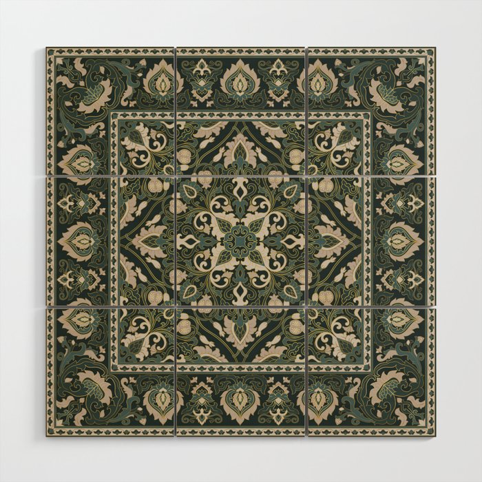 Ornamental Ethnic Bohemian Pattern VIII Emerald Gold Wood Wall Art Gallery Image 1