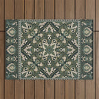 Ornamental Ethnic Bohemian Pattern VIII Emerald Gold Outdoor Rug Gallery Image 1
