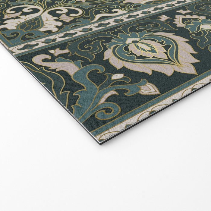 Ornamental Ethnic Bohemian Pattern VIII Emerald Gold Welcome Mat Gallery Image 2
