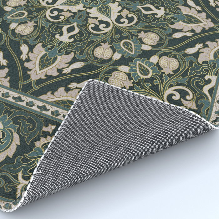 Ornamental Ethnic Bohemian Pattern VIII Emerald Gold Rug Gallery Image 4