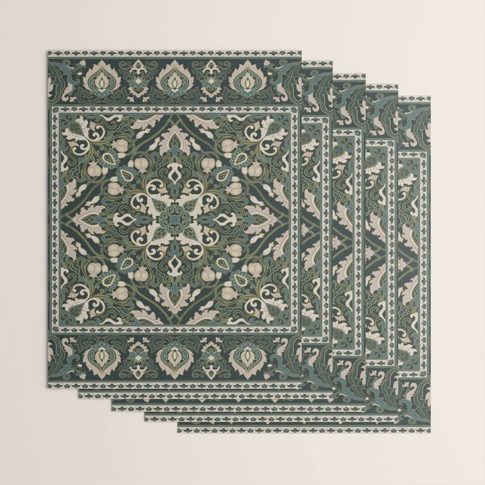 Ornamental Ethnic Bohemian Pattern VIII Emerald Gold Wrapping Paper Gallery Image 3